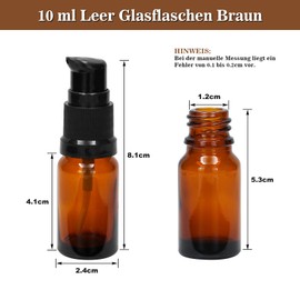 Episkey 8 X 10ml Leer Glasflaschen Braun,bernsteinfarbene Lotionspender Bernstein Glas-Lotion-Flaschen Braunglas Flasche mit pumpe Kappe für ätherische Öle Shampoo Lotion Reise Flaschen (Braun, 10ml)