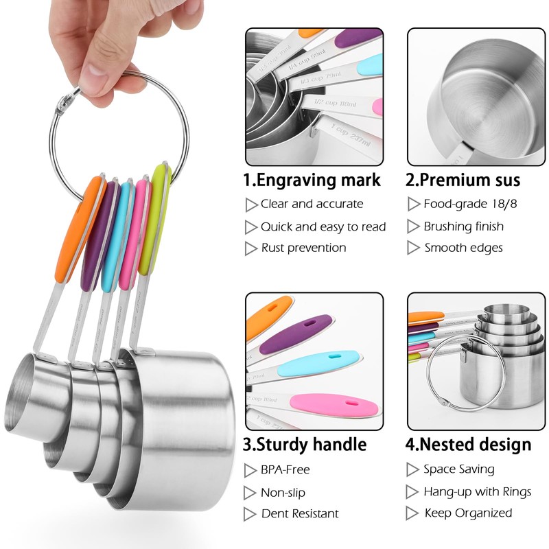 Measuring Cups and Spoons Set of 13 with Silicone Handle,