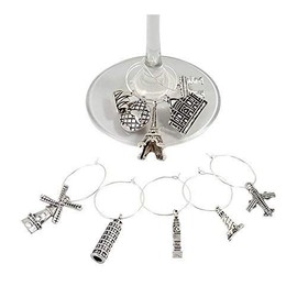 Palm City Products Two Gorgeous Wine Charm Sets – 18 Pieces Total, Wine Lover and World Traveler Themes
