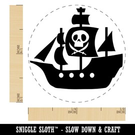 Pirate Ship with Jolly Roger Skull Self-Inking Rubber Stamp Ink Stamper for Stamping Crafting Planners - 1/2 Inch Mini - Black Ink