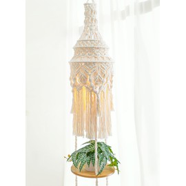 ANROYE 3-Tier Cotton Macrame Hanging Light Fixture Shelf, Boho Corner Pendant Lamp Shade Shelves, Farmhouse Ceiling Plant Hanger Indoor Decor for Women Bedroom