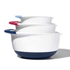 OXO,plastic Good Grips 3-Piece Mixing Bowl Set – Blueberry, Jam & Seltzer Handles​,4.7 LITERS, Large