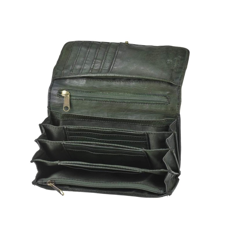 Bear Design Cow Lavato Dames Wallet CL9918 Green, L. Olijf