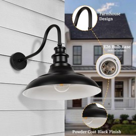 Rosient Exterior Farmhouse Barn Light, Porch Lights Outdoor, 16 Inch Vintage Outside Garage Lights Fixtures, Anti-Rust Waterproof Outdoor Light for Patio Frontdoor Entryway Doorway, Matte Black