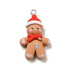 Bestewelry 50Pcs Christmas Theme Charms Lovely Opaque Red Gingerbread Man Resin Charms Sandy Brown Gingerbread Man Charms with Platinum Tone Iron Loops for Necklace Earring Jewelry Making