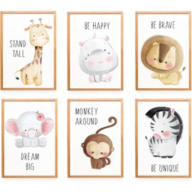 WIETRE Set of 6 Pictures Animals Nursery Baby Room Decoration Picture Boy Girl Poster DIN A3 XXL Forest Animals Safari Africa Animals Animal Poster Decoration (without Frame)