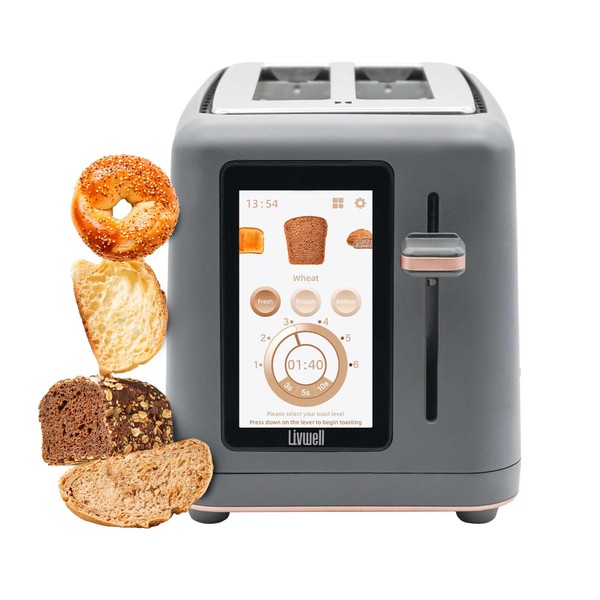 Livwell Touch IQ Matte Grey 2-Slice Toaster with High-Resolution Touch