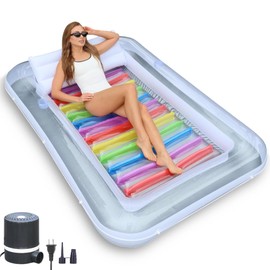 Inflatable Tanning Pool Lounger Float w/Reflective Base (Electric Pump Included) 85” x 58” - Sun Bathing Sun Tanning in Pool or Backyard