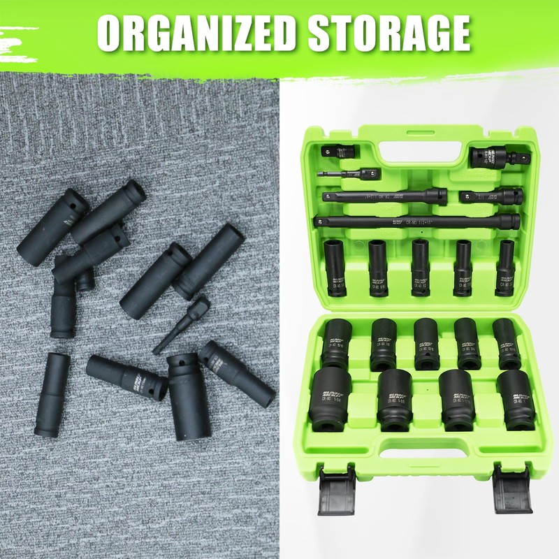 SUNHZ MCKP 20 PCS 1/2" Impact Socket Set, Drive Deep