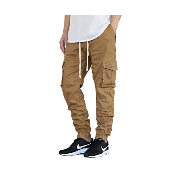 AIRNINE Men's Premium Twill Drop Crotch Jogger Pants S-5XL (Wheat Cargo, Small)