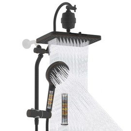 Hibbent 5-spray Filtered Rainfall Shower Head Combo, High Pressure 13'' Showerhead with 10 Spray Modes Handheld, All Metal 3 way Diverter Shower Arm, 71'' Hose and Holder, Oil-Rubbed Bronze