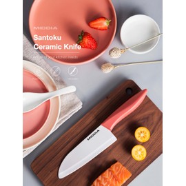 MIDDIA Group Kitchen Knife, Ceramic 5.5" Santoku Knife, Ultra Sharp, Rust-Resistant Blade with Ergonomic Handle, Housewarming Gift, (Black Handle/White Blade)