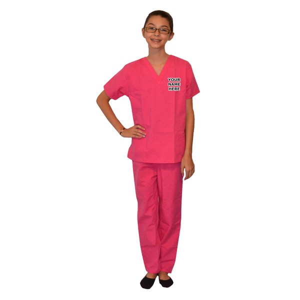 My Little Doc Custom Kids Scrubs Pink, Includes Embroidered Name, Size 4