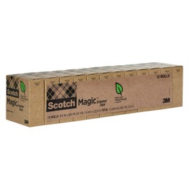 Scotch Magic Greener Tape, 12 Rolls, Numerous Applications, Invisible, Engineered for Repairing, 34 x 900 Inches, Boxed (812-12-CP)