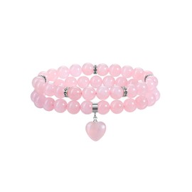 Jovivi Rose Quartz Heart Bracelets for Women 8mm Natural Healing Crystal Stone Beaded Bracelets Anxiety Stress Relief Yoga Beads Bracelet