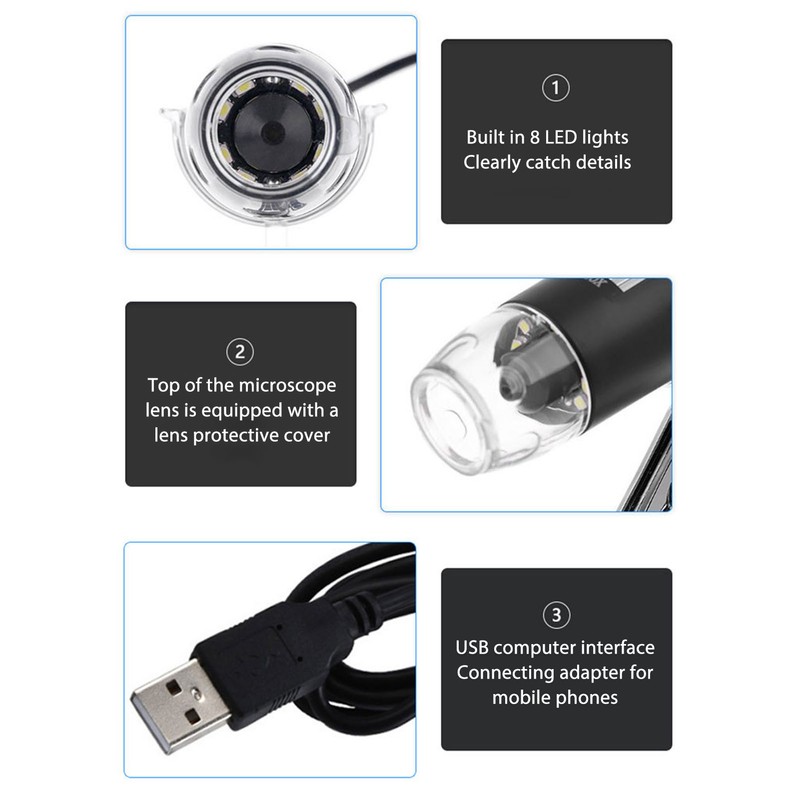 USB Type C Digital Microscope 50X to 1600X Microscope Camera