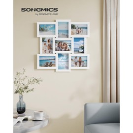 SONGMICS Collage Picture Frames, 4x6 Picture Frames Collage for Wall Decor, 9 Pack Photo Collage Frame for Gallery, Multi Family Picture Frame Set, Glass Front, Assembly Required, Cloud White