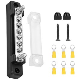 Wjelet 150A Common 12V BusBar Power Terminal Blocks,12V- 48V Single-Row Covered Power Ground Distribution Block,with 2X M6 Studs 6X M4 Screws Terminals, for Car Boat Marine Caravan RV