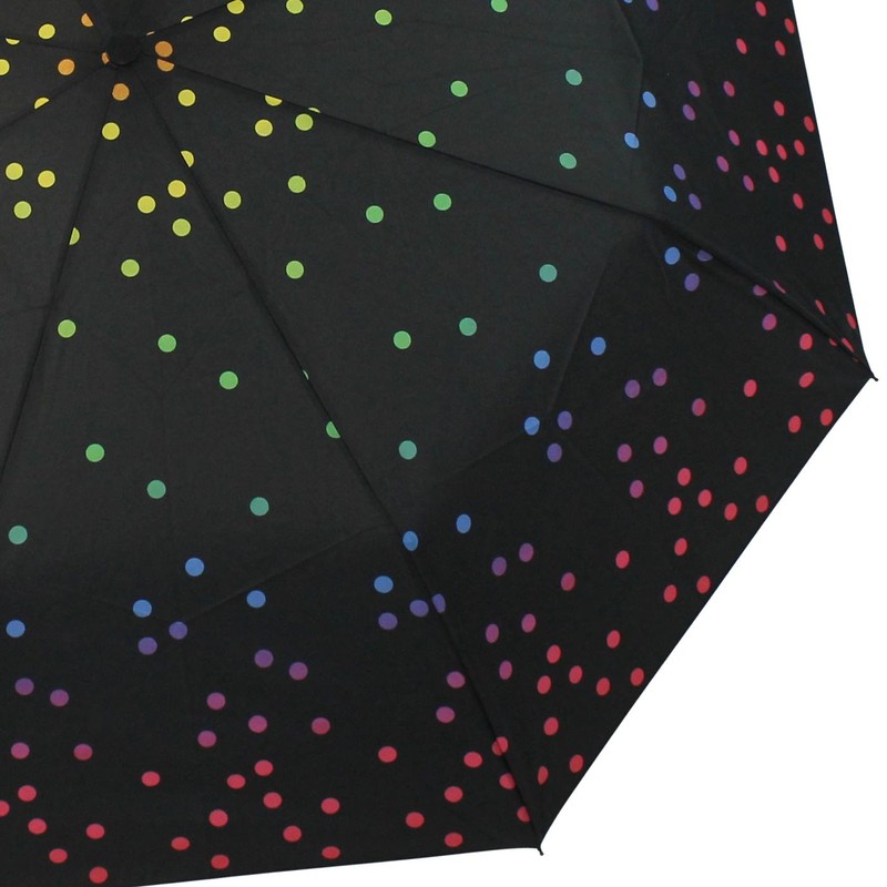 Folding Umbrella Stable with Automatic Black Printed Rainbow Dots, Black