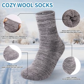 ElifeAcc 5 Pairs of Mens Thick & Warm Heavyweight Wool Calf Casual Thermal Socks Multipack (Lengthen-Grey/Light Brown/Brown/Blue/Black, 5-10)