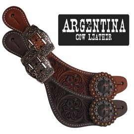 Showman Ladies Size Argentina Cow Leather Raised Cross Concho Spur Straps! New Horse TACK! (Medium)