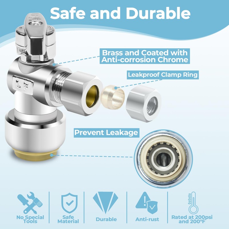 10PCS Angle Stop Valve, 1/2 x 3/8 Inch Compression Angle