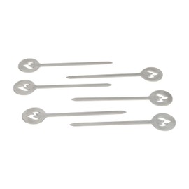 Grillrost.com Das Original Burger Skewers Set of 6 – Extra Long Made of Polished Stainless Steel with Stylish Flame Logo – Made in Germany