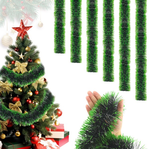 SJUNJIE 6 Pieces Dark Green Tinsel 2m Christmas Tinsel Green