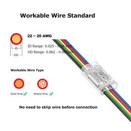 Biantie La 4-Pin RGB Wire Connectors 20-22 AWG | Clear No-Strip Wire Splicing Terminals for 12V 24V RGB Light Tape Extension (10 Pack)
