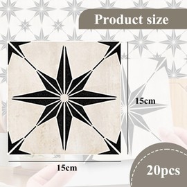 20 Pieces Tile Stickers, Classic Eight-Pointed Star Tile Stickers, Black and White Tile Stickers, Backsplash Wall Art Decal for Kitchen DIY Decoration
