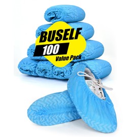 Buself X-Large 100 Count Shoe Covers Disposable Non-Slip, Durable and Recyclable, Fits Up to Size 13 US Men - Blue
