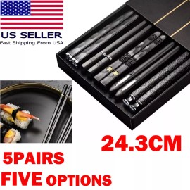 Unbranded 5 Pairs Chinese Chopsticks Non-Slip Sushi Chop Sticks Set Reusable Chopstick HOT - Black Silver Mixed Pack -5 pairs