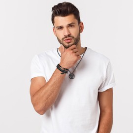 Collar y Pulsera para Hombre, Gym Cadena Acero Inoxidable Hombre, Pulsera de Piedra Volcánica, Cadena con Barra de Mancuernas, Accesorios para hombre, Regalos para Hombres, Papá, Del Día Del Padre