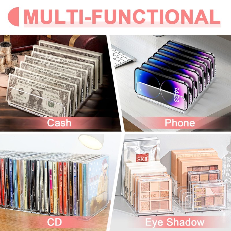 2 Packs Acrylic Mail Organizer 7 Slots Cash Tray for