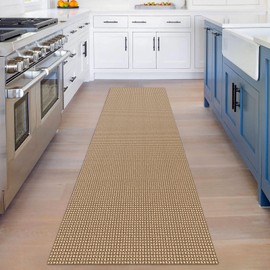 KOZYFLY Boho Runners for Hallways 2.6x8 ft Washable Hall Carpet Runner Rubber Backed Kitchen Rug Cotton Entryway Runner Rugs Floor Runners for Indoor Hallway Bedroom Kitchen, Tan