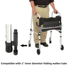 Rear Glide Walker Brakes Fit 1” Folding Walker Tube Replacement - Back Safety Wheel Stability Mobility Aid for Elderly Disabled, 1 Pair