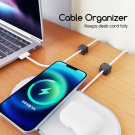 smofish Cord Organizer Holder, 12 Pack Magnetic Desk Cable Clips Management, Phone Charging Cable Keeper, Strong Adhesive Wire Charger Holder for Nightstand, Kitchen Appliances, Office Supplies-Black