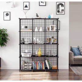 AWTATOS Wire Cube Storage Organizer, Closet Organizers and Storage, Metal 12 Cube Storage Shelves Bookshelf, Portable Closet Clothes Organizer for Bedroom, Home, Office, Black