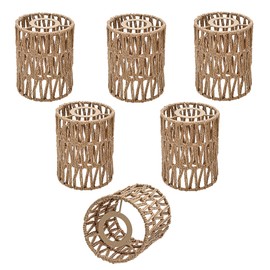 6 Pack Rattan Lamp Shade Small, Boho Hanging Light Shades Vintage Pendant Light Shade Replacement, Cylinder Woven LampShades for Floor Lamps Pendant Light Chandelier Wall Sconces Light Fixture Shades