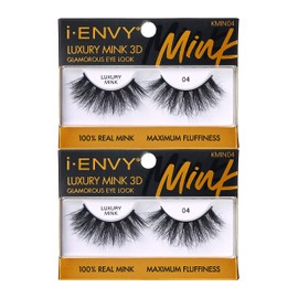 i-ENVY Luxury Mink Collection False Eyelashes 100% Real Mink Glamorous Eye Look Lashes Maximum Fluffiness 3D Multi-Curl Angle (2 Pack)