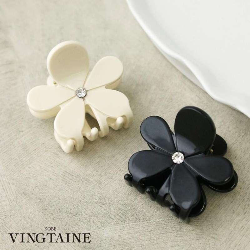VingTAINE H7801-BK- Hair Claw Black and White Flower Hair Clip,