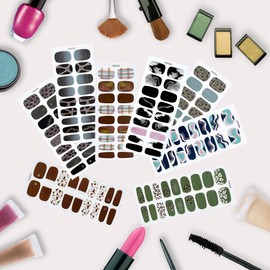 MWOOT 8 Sheets Nail Stickers Adhesive, 9 Sizes Full Nail Wraps Decals for Fingernail Art, Colors Fingernail Stickers Nails Strips, Decoración de Uñas, Stick on Nails for Women, Sticker Decorations