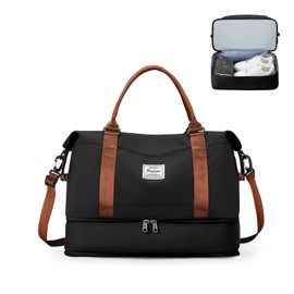 Travel Bag Women's Hand Luggage Bag Sports Bag Weekender Bag Swimming Bag Waterproof Travel Bag Duffle Bag Fitness Bag Training Bag Hospital Bag with Shoe Compartment, F9-black-brown, Casual