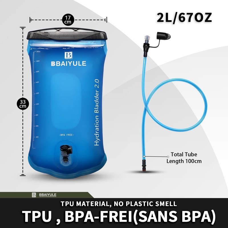 BBAIYULE® Hydration Bladder 2L BPA-Free Hydration System for Backpack with