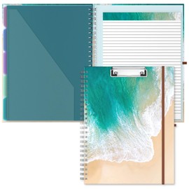 Hongri Clipboard Folio with Refillable Lined Notepad, 8.5 x 11 Folders with Storage 10 Pockets, Spiral Portfolio, Size 12.8X 9.7 in, Office & School Supplies, Cute Work Hard