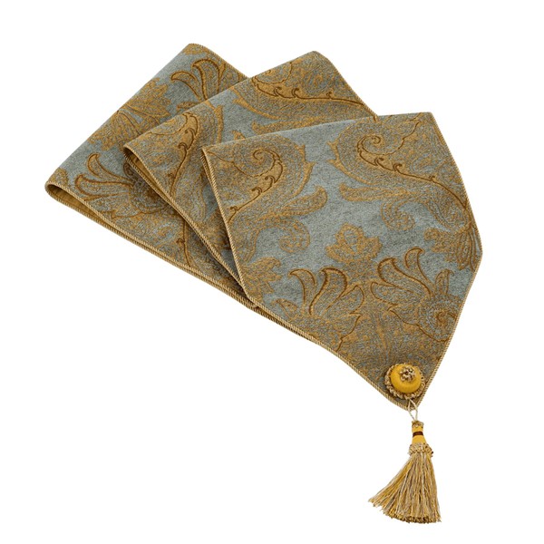 TOPLUXE Handmade Table Runner with Tassels, 33x180cm Luxury Damask Table