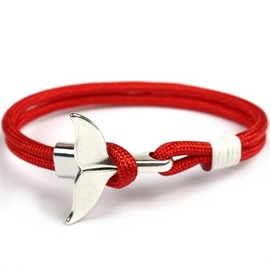 HuiApparel Unique 8” Whale Tail Bracelet, Nylon Paracord, Stylish Ocean-Inspired Design (Red)