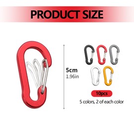 Ferizzia 10 Stück Karabinerhaken Bunt, Karabinerhaken Klein, Karabiner Aluminium mit Federhaken, Aluminium Karabiner D-Ring, Carabiner Set, für Rucksack, Camping, Reisen, Gürtel, Angeln