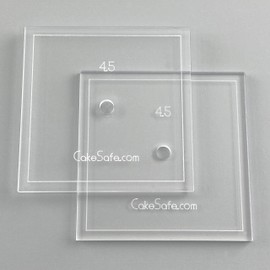 CAKESAFE 4.5 Inch Square Acrylic Disk Set – 2-4.5” Clear ¼” Acrylic Buttercream Disks – Perfect Icing Tool to Smooth the Frosting on Your Cakes, Disk Size and Perimeter Border Engraved on Every Disk