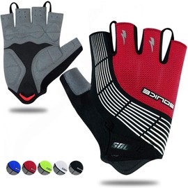 Souke Sports Guantes de ciclismo acolchados de medio dedo, guantes de bicicleta que absorben los golpes, antideslizantes, transpirables, para ciclismo de carretera, para hombres y mujeres, color rojo, talla XL